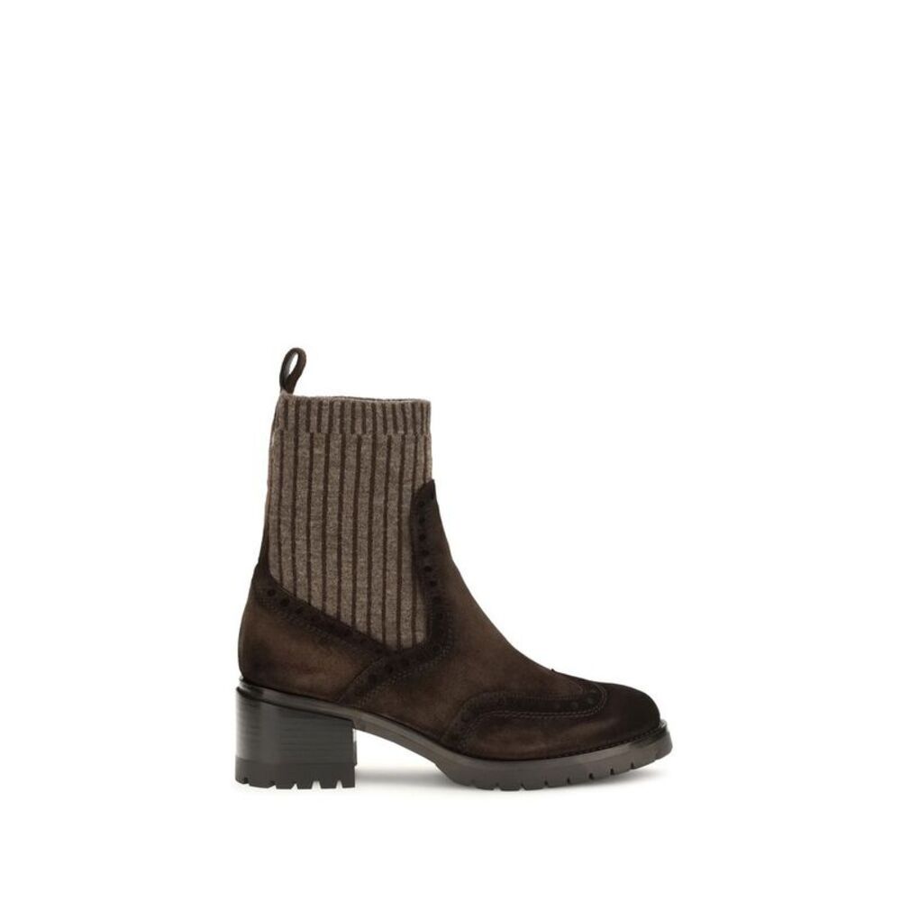 Santoni Brown Calf Leather Bos Taurus Ankle Women's Boots